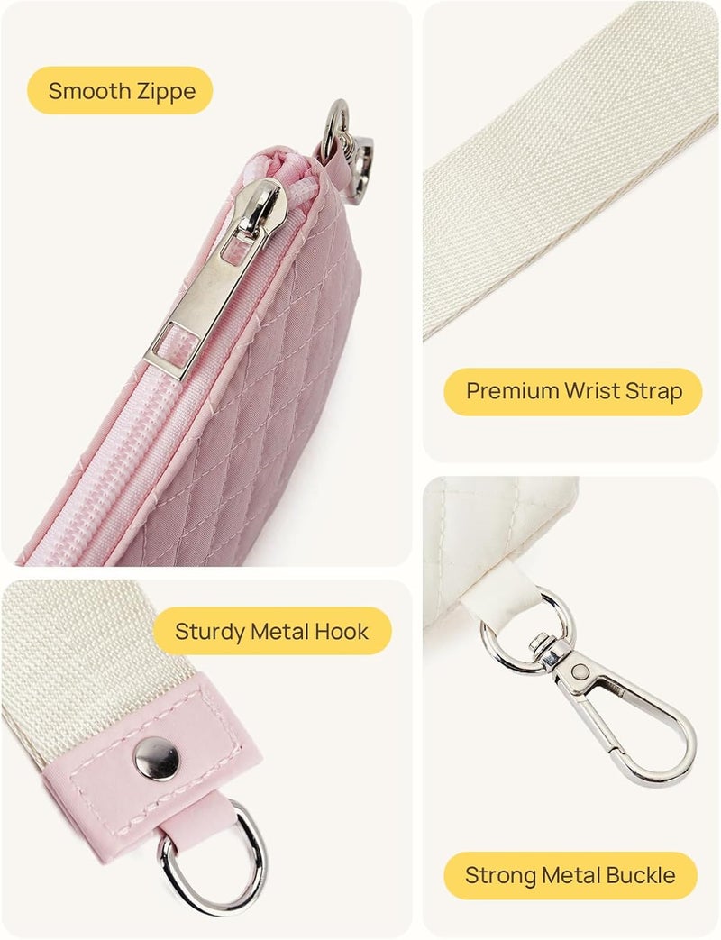 Telena Mini Zip Around Wristlet Wallets for Women Coin Purse Keychain Dual Pouch Wallet Beige Pink - Image 4